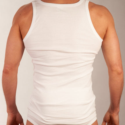 Dulcia singlet 6 pack basic cotton 1-1 rib white heren 675-8050-white-x6 Dulcia débardeur lot de 6 basic cotton 1-1 rib white hommes
