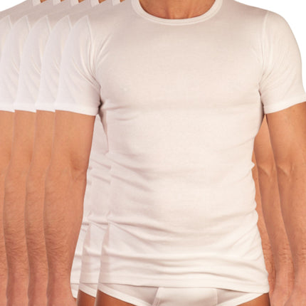 Dulcia t-shirt ronde hals 6 pack basic cotton 1-1 rib white heren 675-8167-white-x6 Dulcia t-shirt col rond lot de 6 basic cotton 1-1 rib white hommes