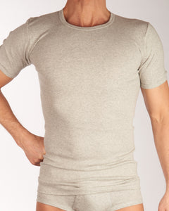Dulcia t-shirt ronde hals basic cotton 1-1 rib grey heren 695-8167-grey Dulcia t-shirt col rond basic cotton 1-1 rib grey hommes
