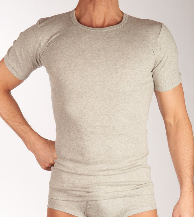 Dulcia t-shirt ronde hals basic cotton 1-1 rib grey heren 695-8167-grey Dulcia t-shirt col rond basic cotton 1-1 rib grey hommes
