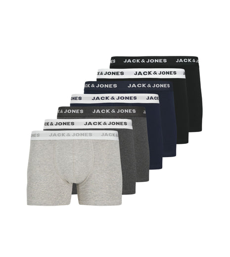 Jack & Jones short 7 pack jacbasic trunks light grey melange / navy blazer / black heren 12165587-4609827 Jack & Jones boxer lot de 7 jacbasic trunks light grey melange / navy blazer / black hommes