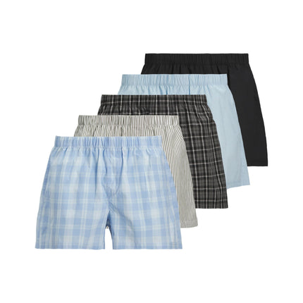 Jack & Jones wijde boxershort 5 pack jacmilano woven boxers poppy seed black / chambray blue / skyway / dusty olive heren 12281679-4811018 Jack & Jones wijde caleçon lot de 5 jacmilano woven boxers poppy seed black / chambray blue / skyway / dusty olive  