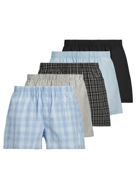 Jack & Jones wijde boxershort 5 pack jacmilano woven boxers poppy seed black / chambray blue / skyway / dusty olive heren 12281679-4811018 Jack & Jones wijde caleçon lot de 5 jacmilano woven boxers poppy seed black / chambray blue / skyway / dusty olive