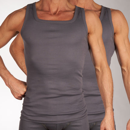 Mango singlet 2 pack 1-1 rib box grey heren 685-7850-box grey Mango débardeur lot de 2 1-1 rib box grey hommes
