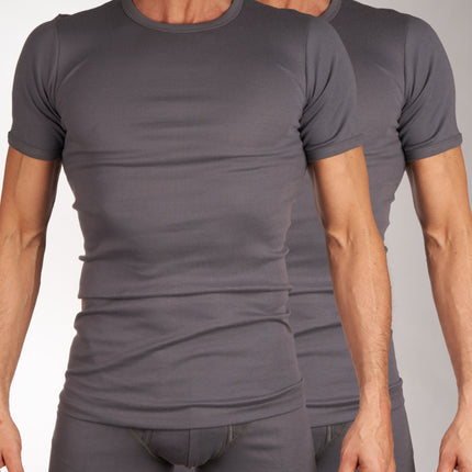 Mango t-shirt ronde hals 2 pack 1-1 rib box grey heren 685-8167-box grey Mango t-shirt col rond lot de 2 1-1 rib box gey hommes
