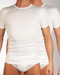 Mango t-shirt ronde hals 2 pack 1-1 rib white heren 685-8167-white Mango t-shirt col rond lot de 2 1-1 rib white hommes
