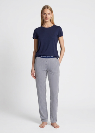 Tom Tailor pajama shirt round neck solid blue ladies