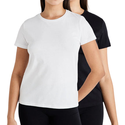Pieces t-shirt ronde hals 2 pack pcamira tee black / bright white dames 17154618-4642521 Pieces t-shirt col rond lot de 2 pcamira tee black / bright white femmes