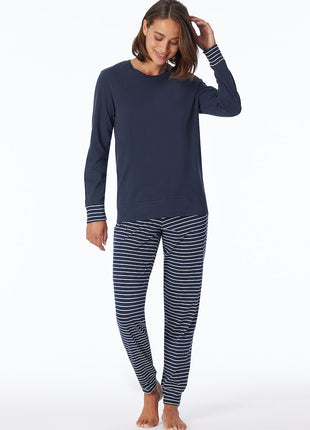 Schiesser pyjama lange broek uncover dark blue stripes pant dames Schiesser pantalon de pyjama long uncover dark blue stripes femmes