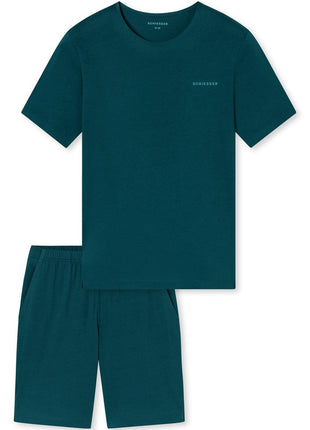 Schiesser pyjama short modern bonded deep sea green heren - afbeelding 1