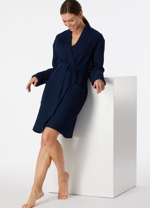 Schiesser badjas Essentials bathrobe dark blue dames