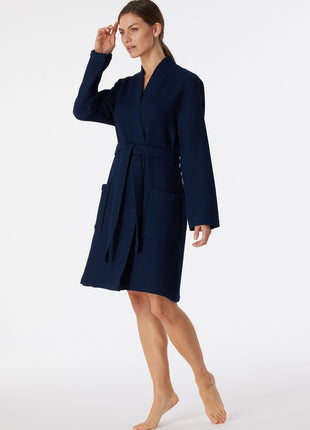 Schiesser badjas Essentials bathrobe dark blue dames