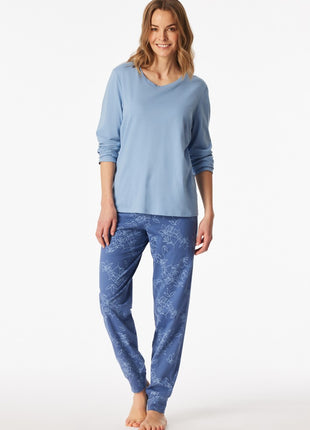 Schiesser pyjama lange broek Uncover light blue dames