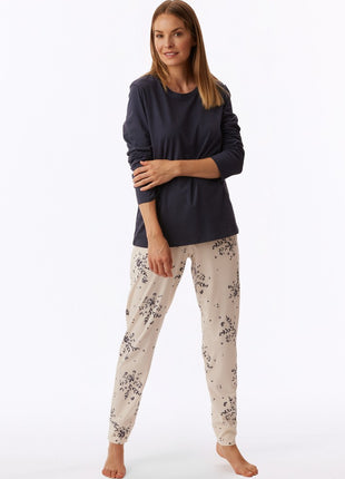 Schiesser pyjama long Uncover bluegrey dames