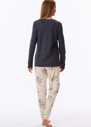 Schiesser pyjama long Uncover bluegrey dames