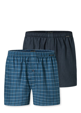 Schiesser men's 2-pack organic cotton blue plaid boxers
