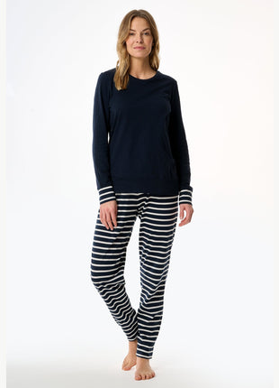 Schiesser pyjama lange gestreepte broek casual essentials midnight blue dames