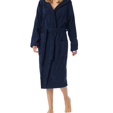 Schiesser badjas essentials bathrobe with hood navy dames 128545-815 Schiesser peignoir essentials bathrobe with hood navy femmes