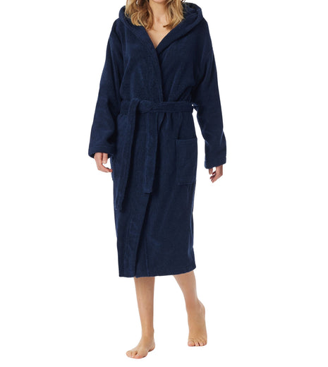 Schiesser badjas essentials bathrobe with hood navy dames 128545-815 Schiesser peignoir essentials bathrobe with hood navy femmes