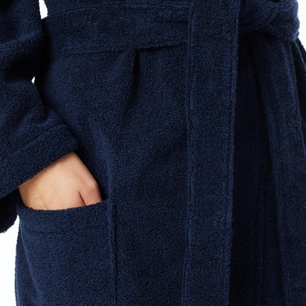 Schiesser badjas essentials bathrobe with hood navy dames 128545-815 Schiesser peignoir essentials bathrobe with hood navy femmes