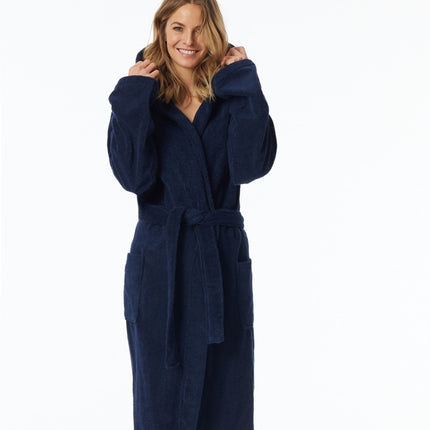Schiesser badjas essentials bathrobe with hood navy dames 128545-815 Schiesser peignoir essentials bathrobe with hood navy femmes