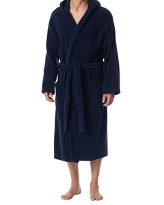 Schiesser badjas essentials bathrobe with hood navy heren 128546-815 Schiesser peignoir essentials bathrobe with hood navy hommes