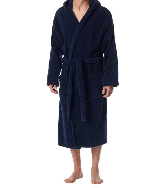 Schiesser badjas essentials bathrobe with hood navy heren 128546-815 Schiesser peignoir essentials bathrobe with hood navy hommes