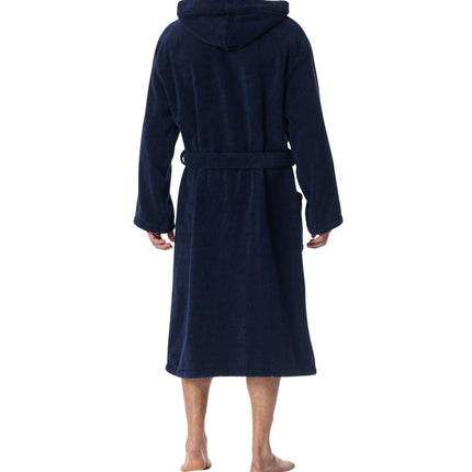 Schiesser badjas essentials bathrobe with hood navy heren 128546-815 Schiesser peignoir essentials bathrobe with hood navy hommes