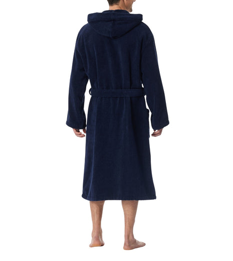 Schiesser badjas essentials bathrobe with hood navy heren 128546-815 Schiesser peignoir essentials bathrobe with hood navy hommes