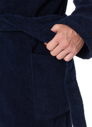 Schiesser badjas essentials bathrobe with hood navy heren 128546-815 Schiesser peignoir essentials bathrobe with hood navy hommes