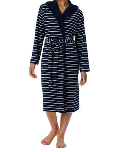 Schiesser badjas feather terry bathrobe with hood navy dames 181535-815 Schiesser peignoir feather terry bathrobe with hood navy femmes