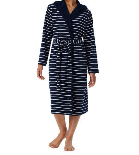 Schiesser badjas feather terry bathrobe with hood navy dames 181535-815 Schiesser peignoir feather terry bathrobe with hood navy femmes