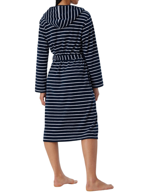 Schiesser badjas feather terry bathrobe with hood navy dames 181535-815 Schiesser peignoir feather terry bathrobe with hood navy femmes