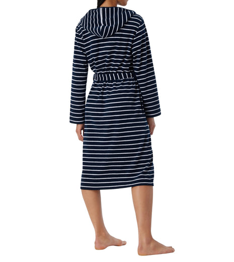 Schiesser badjas feather terry bathrobe with hood navy dames 181535-815 Schiesser peignoir feather terry bathrobe with hood navy femmes