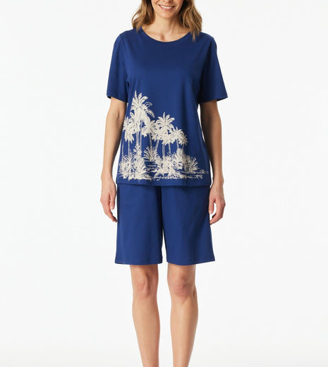 Schiesser pyjama korte broek blue dames 183669-800 Schiesser pyjama pantalon court blue femmes