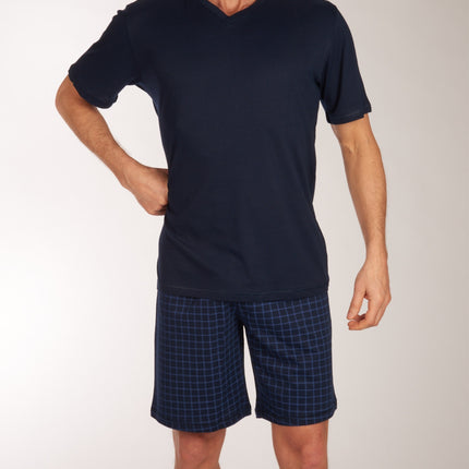 Schiesser pyjama korte broek uncover midnight blue heren 177164-804 Schiesser pyjama pantalon court uncover midnight blue hommes
