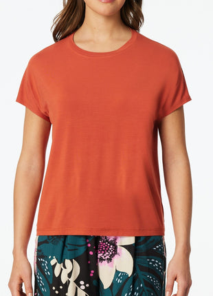 Schiesser pyjamashirt mix + relax terracotta dames 183664-532 Schiesser haut de pyjama mix + relax terracotta femmes