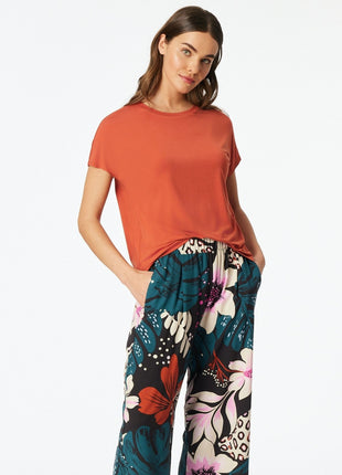 Schiesser pyjamashirt mix + relax terracotta dames 183664-532 Schiesser haut de pyjama mix + relax terracotta femmes