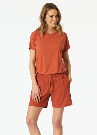 Schiesser pyjamashort mix + relax terracotta dames 183666-532 Schiesser short de pyjama mix + relax terracotta femmes