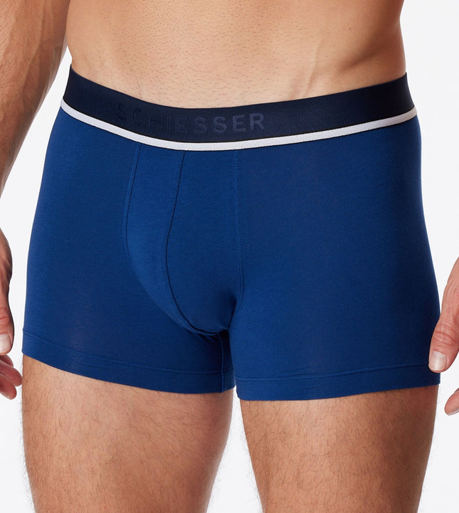 Schiesser short 3 pack 95/5 organic cotton boxer briefs blue / dark blue / black heren 173986-908 Schiesser boxer lot de 3 95/5 organic cotton boxer briefs blue / dark blue / black hommes