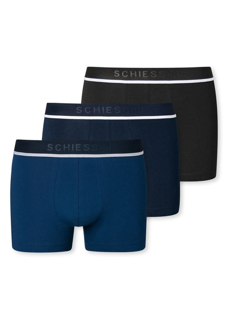Schiesser short 3 pack 95/5 organic cotton boxer briefs blue / dark blue / black heren 173986-908 Schiesser boxer lot de 3 95/5 organic cotton boxer briefs blue / dark blue / black hommes