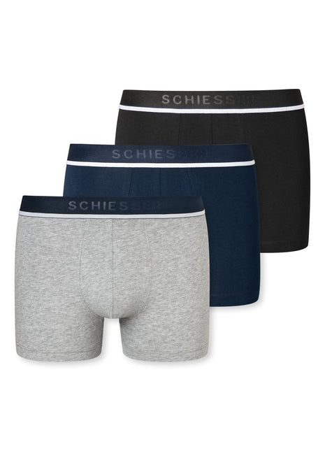 Schiesser short 3 pack 95/5 organic cotton boxer briefs grey / blue / black heren 173986-910 Schiesser boxer lot de 3 95/5 organic cotton boxer briefs grey / blue / black hommes