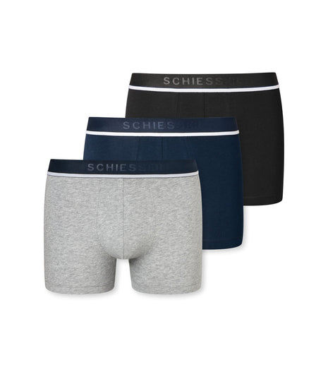 Schiesser short 3 pack 95/5 organic cotton boxer briefs grey / blue / black heren 173986-910 Schiesser boxer lot de 3 95/5 organic cotton boxer briefs grey / blue / black hommes