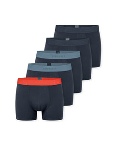 Schiesser short 5 pack 95/5 organic cotton boxer briefs dark blue waistband blue / red / dark blue heren 183214-901 Schiesser boxer lot de 5 95/5 organic cotton boxer briefs dark blue waistband blue / red / dark blue hommes
