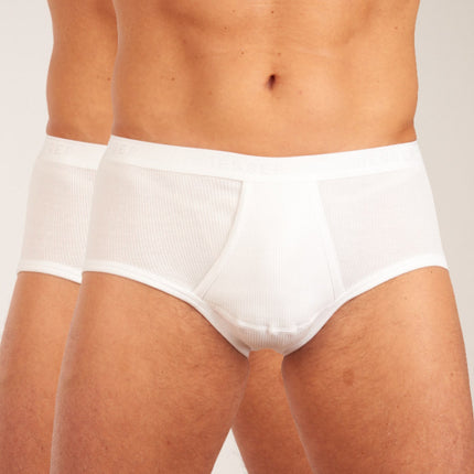 Schiesser slip 2 pack original classics 2-2 rib sports briefs white heren 005052-100 Schiesser slip lot de 2 original classics 2-2 rib sports briefs white hommes
