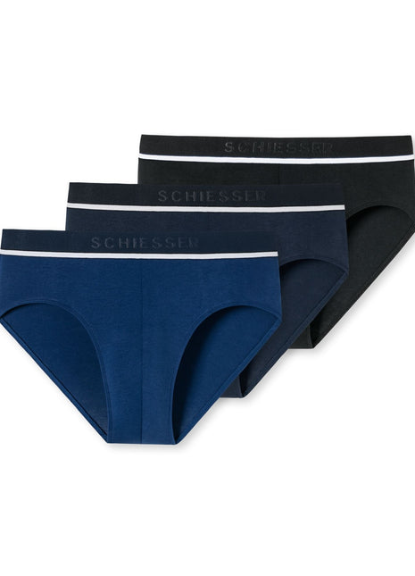 Schiesser slip 3 pack 95/5 organic cotton rio briefs blue / dark blue / black heren 179571-908 Schiesser slip lot de 3 95/5 organic cotton rio briefs blue / dark blue / black hommes