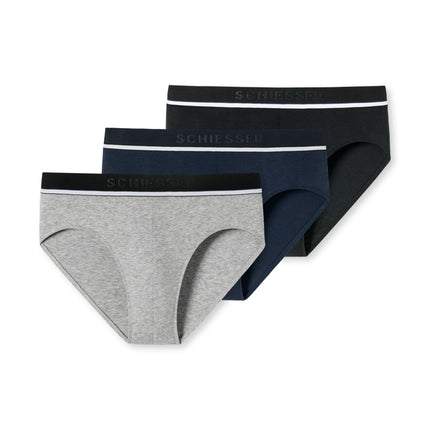 Schiesser slip 3 pack 95/5 organic cotton rio briefs grey / blue / black heren 179571-910 Schiesser slip lot de 3 95/5 organic cotton rio briefs grey / blue / black hommes