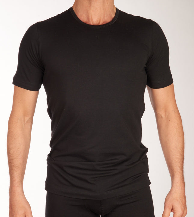 Schiesser t-shirt ronde hals 2 pack 95/5 organic cotton shirts black heren 174997-000 Schiesser t-shirt col rond lot de 2 95/5 organic cotton shirts black hommes
