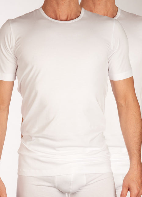 Schiesser t-shirt ronde hals 2 pack 95/5 organic cotton shirts white heren 174997-100 Schiesser t-shirt col rond lot de 2 95/5 organic cotton shirts white hommes
