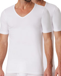 Schiesser t-shirt v-hals 2 pack 95/5 organic cotton shirts white heren 173982-100 Schiesser t-shirt col v lot de 2 95/5 organic cotton shirts white hommes
